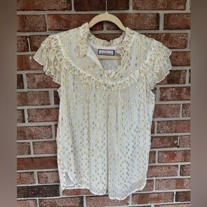 Women’s CK BradleyCream Gold Dot Ruffle shirt, Size XS